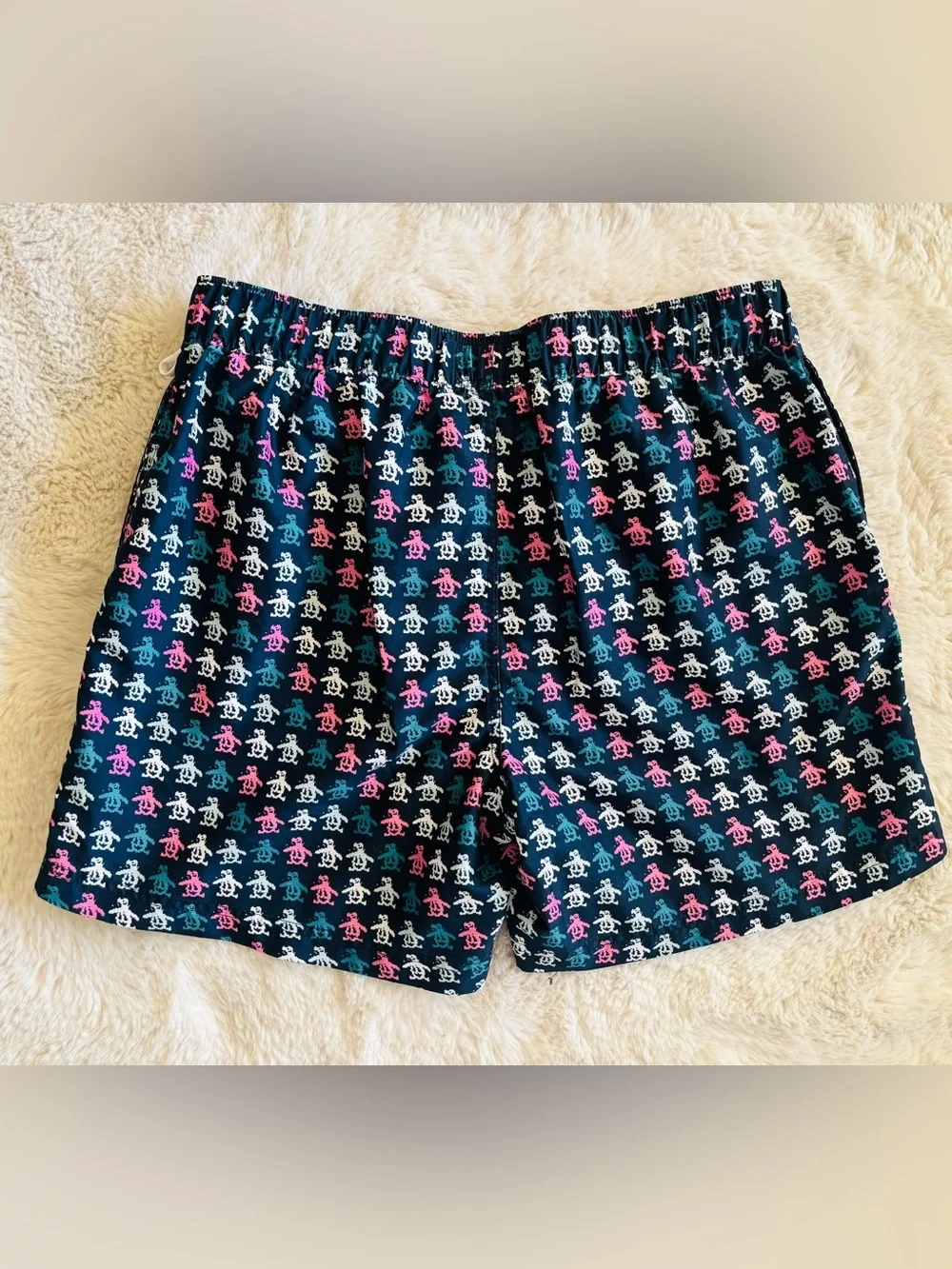 The Original Penguin Swim Shorts Blue All Over Logo 5” Swim Trunks Size: Large